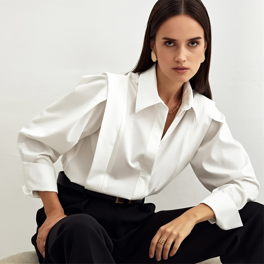 French Commuter Right Angle Shoulder Slim Shirt Women's Summer Long Sleeve Stitching High-end Sense