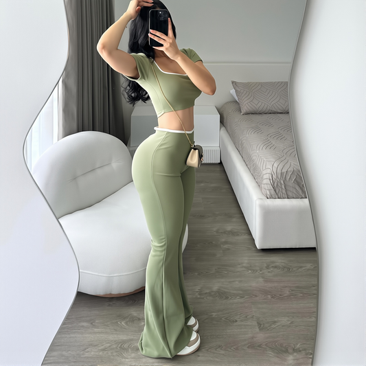 Women's Wear Spring And Summer Big Square Collar Short Navel Low Waist Micro Horn Slimming Knitted Suit