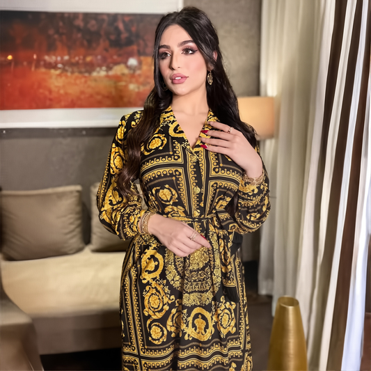 Women's Shirt Printed Long-Sleeved Dress Fashionable Long Skirt Dress