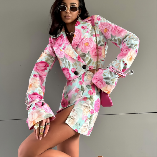 Women' Fashion Skirt Suit New Lapel Long-sleeved Top High-waisted Skirt Two-piece Set