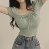 Square Collar Drawstring Short Knitwear Slim Top