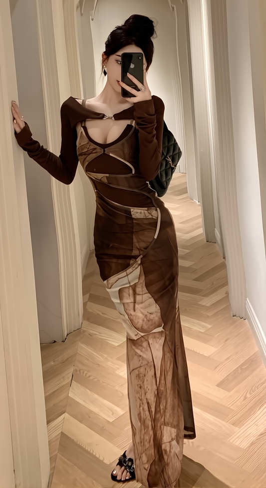 New Socialite Temperament Outfit - Women's Suspender Top & Skirt Two-Piece Printed Set