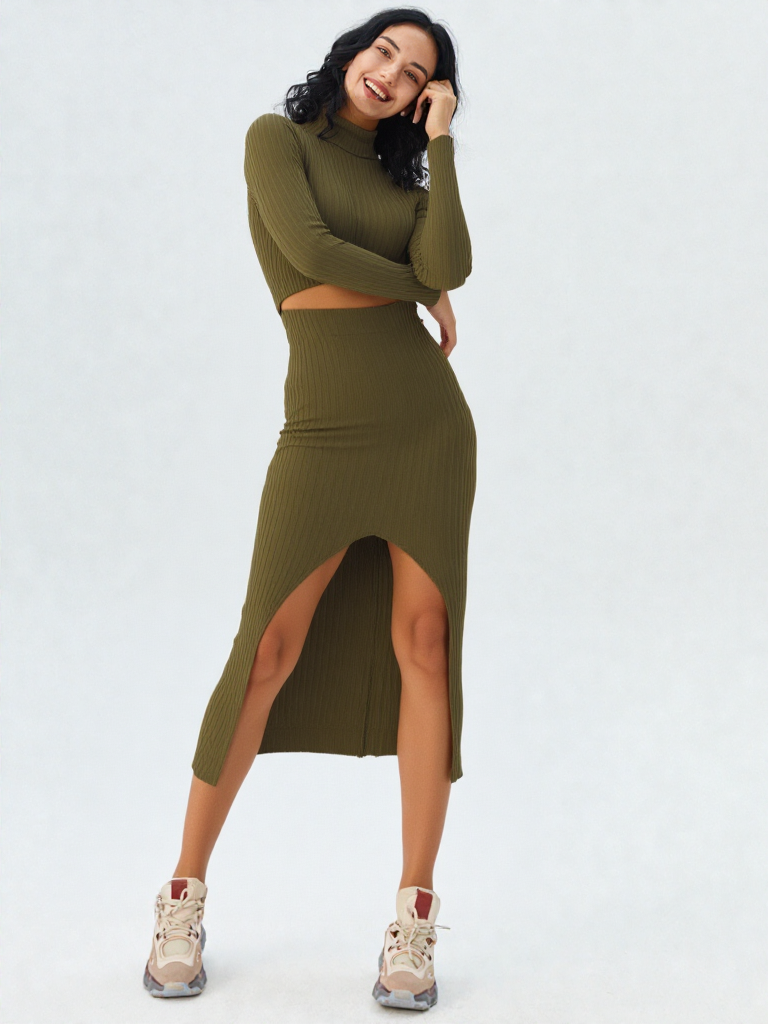 Hip Hugging Split Skirt Casual Set