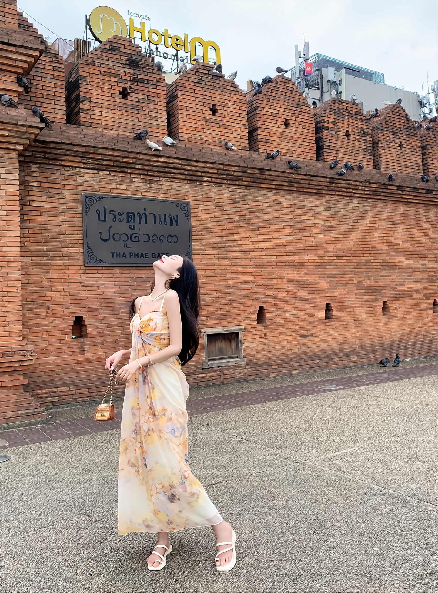 Wearable Art: French Vintage Oil Painting Sling Dress for Seaside Elegance