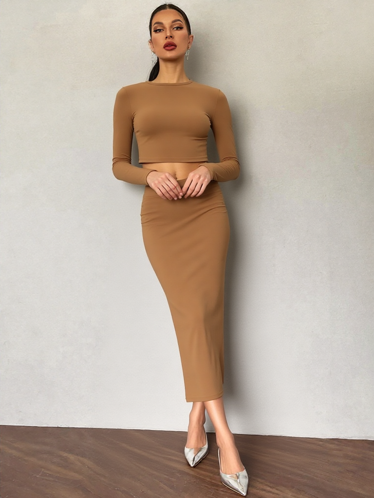 Sexy Round Neck Padded Base Skirt Suit