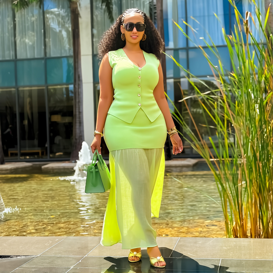 Women's Clothing 2025 Autumn New Sweet And Fresh Knitted Vest Top High Waist Hip Skirt Two-piece Set