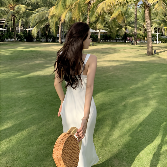 The French Riviera Vacation Dress: White Pearl & Elegance