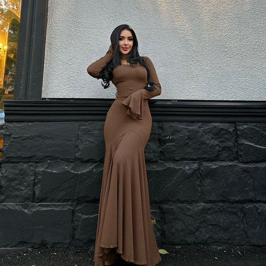 New Women's Clothing Fashionable And Sexy Slim Round Neck Strap Elegant Long-Sleeved Dress For Women
