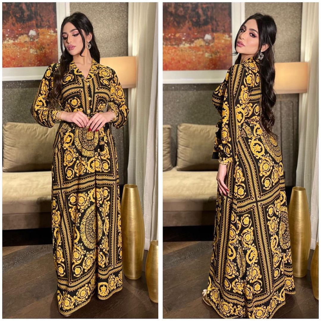 In Stock! European And American Cross-Border Independent Station Women's Shirt Printed Long-Sleeved Dress Fashionable Long Skirt Dress