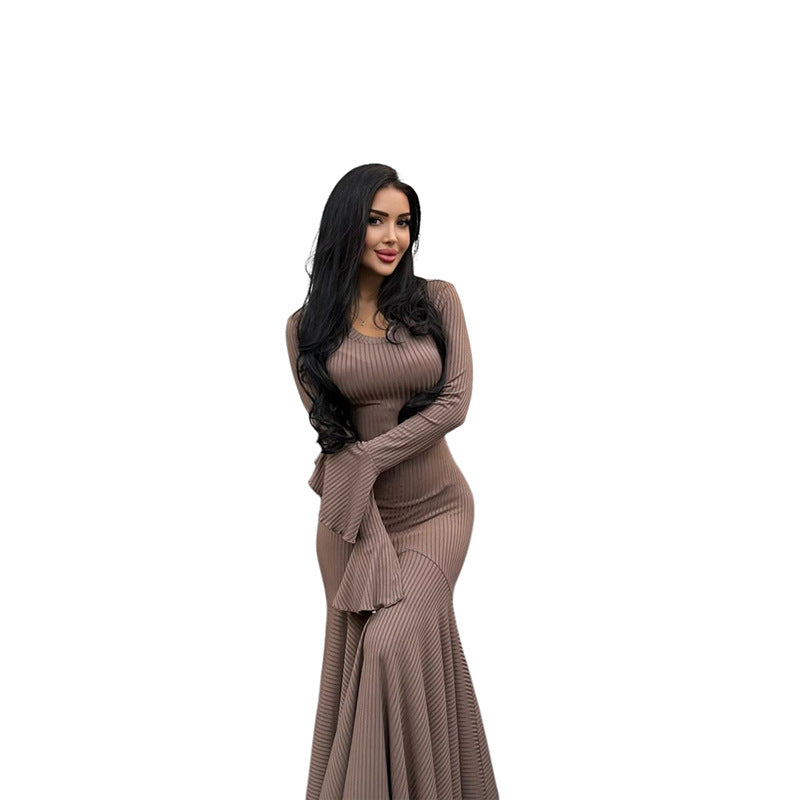 New Women's Clothing Fashionable And Sexy Slim Round Neck Strap Elegant Long-Sleeved Dress For Women
