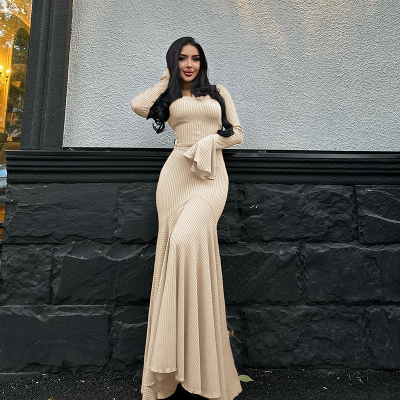 New Women's Clothing Fashionable And Sexy Slim Round Neck Strap Elegant Long-Sleeved Dress For Women