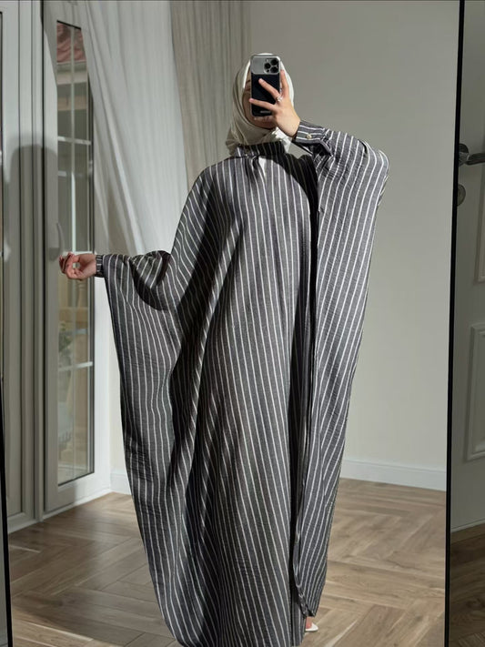 2025 AliExpress Dubai Middle East Turkish Autumn And Winter Elegant Simple Fashion Striped Robe Dress