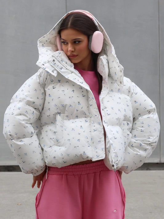 Cross-border Bread Suit Small Floral Design Drawstring Hooded Detachable Cotton Coat High-end Fashionable All-match Coat Women