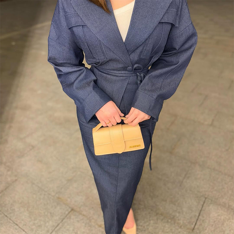 2025 European And American Amazon Cross-border Foreign Trade Women's New Lace-up Long Sleeve Elegant Long Sleeve Skirt Suit