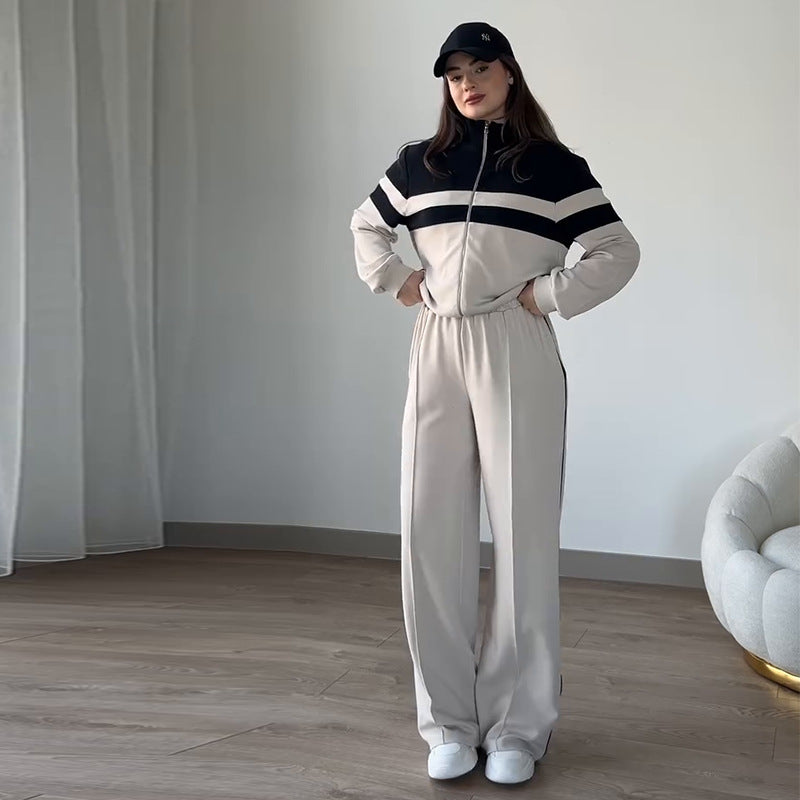 2025 Women's Clothing Europe And America Amazon Cross-border Foreign Trade New Zipper Top Casual Loose Sports Two-piece Set