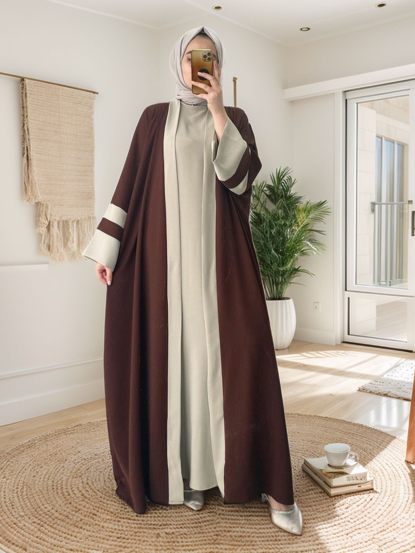 Middle Eastern Cardigan Robe Export Clothing Dubai Cross-Border Women's Muslim Long Skirt Abaya Two-Piece Set