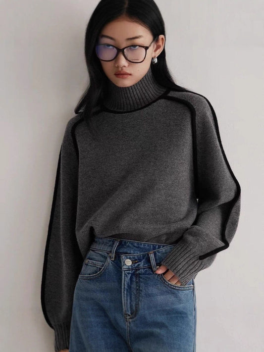 "Counter Authentic" Maillard Autumn And Winter Thin Slim Casual Loose Pullover Knitted Lazy Style Sweater For Women