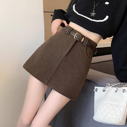 Real Shot Of 2025 Autumn And Winter K-Style Slimming Look And Versatile Anti-Exposure Woolen Skirt Sexy A-Line Hip Skirt With Belt