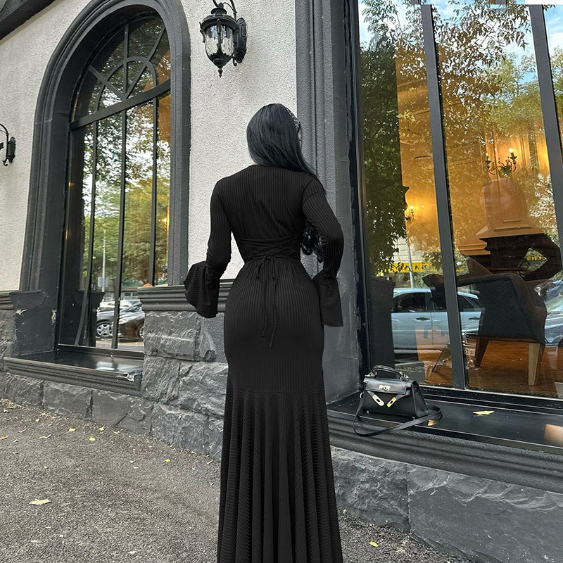 New Women's Clothing Fashionable And Sexy Slim Round Neck Strap Elegant Long-Sleeved Dress For Women