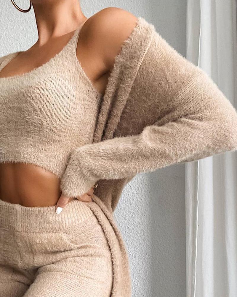 New Sexy V-neck Plush Short Vest Trousers Three-piece Suit