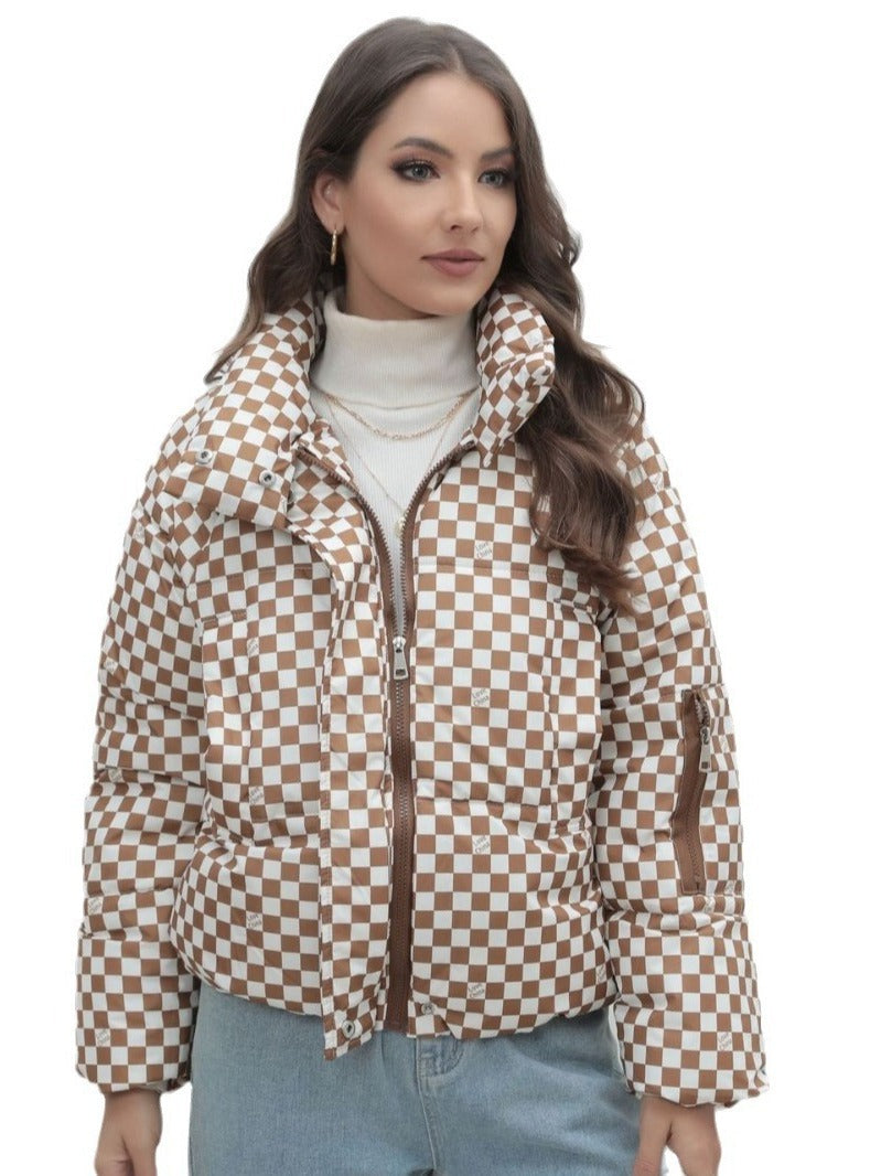 Amazon European And American Coat Plaid Plus Size Women's Coat Bread Clothing Warm Down Cotton-padded Jacket Women's Cotton-padded Coat