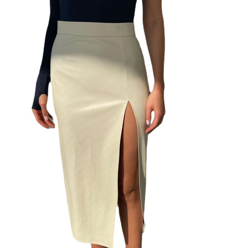 New Leather Hip Slit Leather Skirt