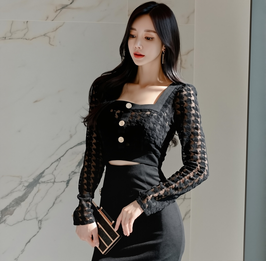 Korean Style Cut Out Dress 2025 - Fake Two-Piece Round Neck Hip-Hugging Midi for Women
