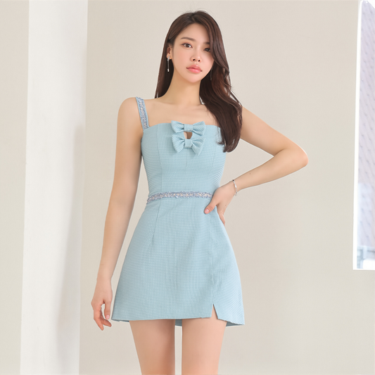 Sexy Bow-Knot High-Waisted Suspender Dress Summer New Style Backless Waist-Cinching Petite A-Line Skirt