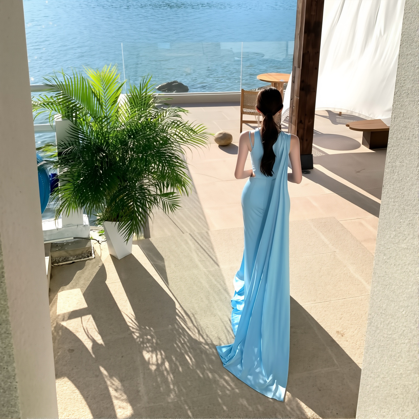 Stunning Hollow Waist Dress - French Style Long Gown with a High Leg Slit for Parties