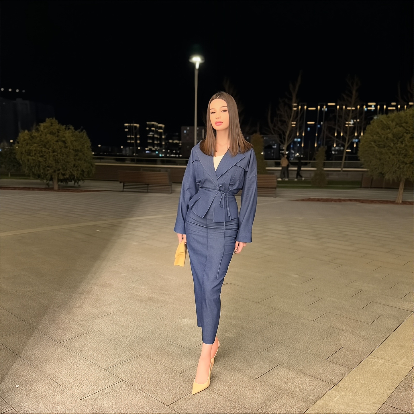 Women's New Lace-up Long Sleeve Elegant Long Sleeve Skirt Suit