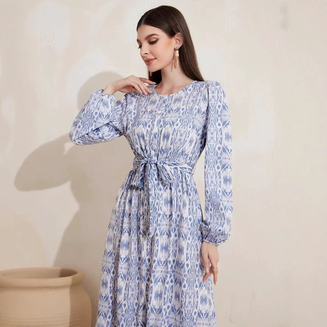 فستان نسائي كاجوال بطبعة فرنسية