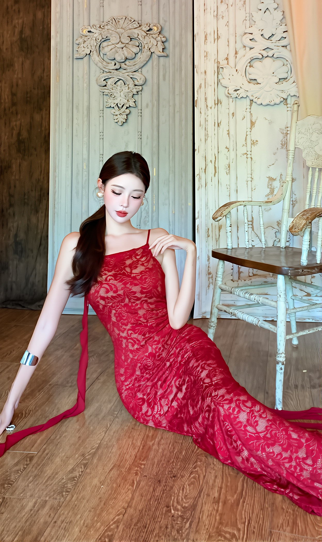 Red Lace Suspender Dress - Sexy Backless Long Vacation Maxi