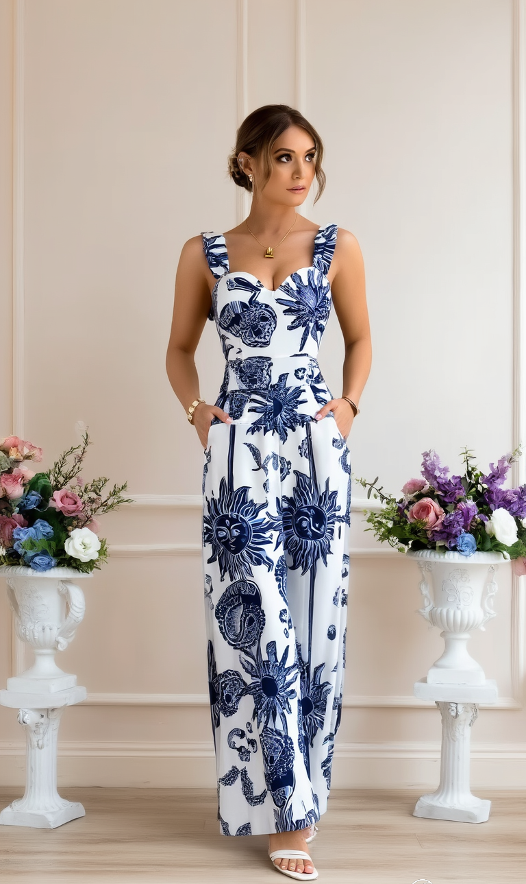 Sexy V-neck Strap Vest Loose Wide Leg Pants