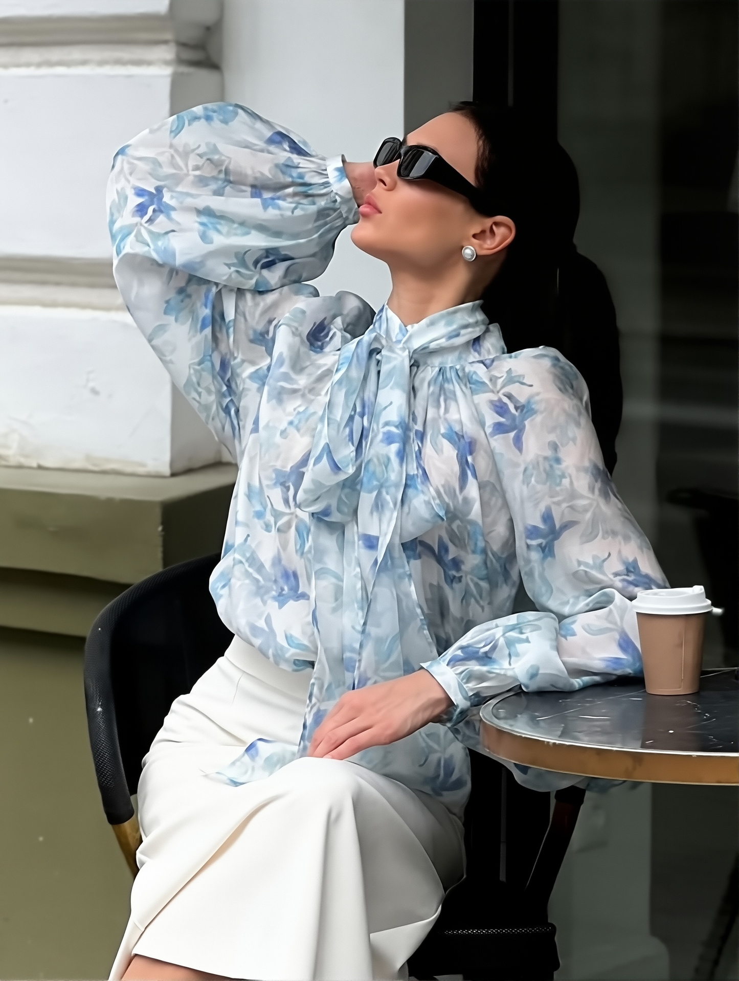 2025 New Autum Elegant Lace-Up Lantern Sleeve Floral Shirt Design, Elegant, Casual And Fashionable Cross-Border Commuting