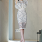Stand-Up Collar & Lotus Sleeve Lace Dress - Ladylike Slimming Hip-Hugging Gown