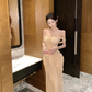 New French Light Luxury Celebrity High-end One-shoulder Two-piece Mesh Long Noble Dress