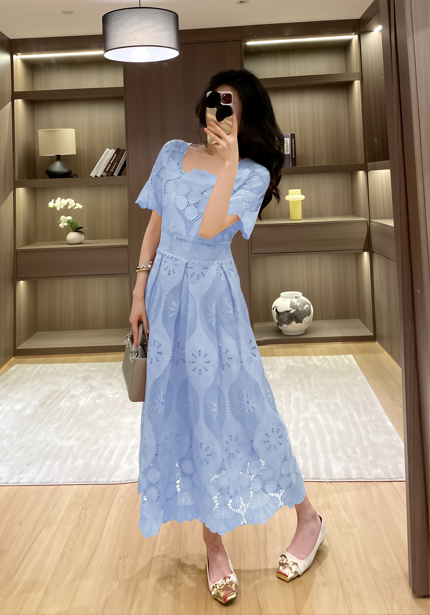 New Waist Fashion Short Sleeve Women's Large Swing Skirt