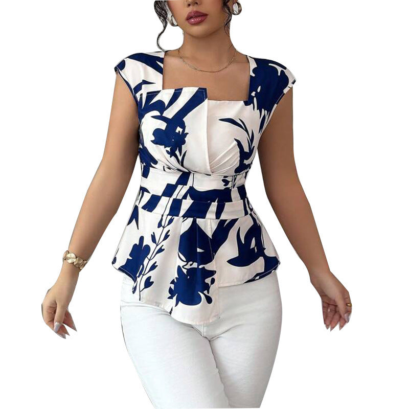 Vacation Style Slim Sleeveless Square Collar Pullover Top Women's Clothing