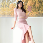 Korean Style Slim-Fitting Top And Fashionable Waist-Cinching Fishtail Skirt Two-Piece Set