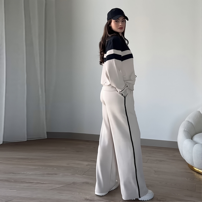 2025 Women's Clothing New Zipper Top Casual Loose Sports Two-piece Set