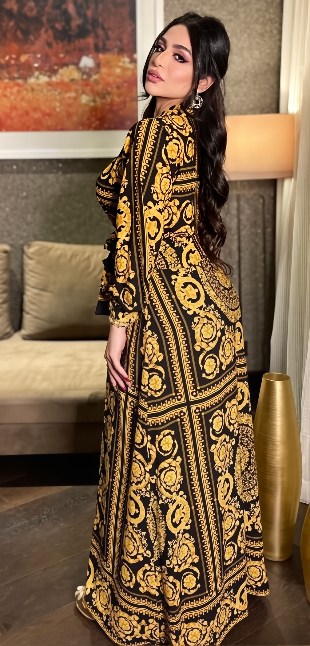 Women's Shirt Printed Long-Sleeved Dress Fashionable Long Skirt Dress