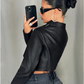 90s Spice Girls Inspired Top - Letter Print Street Style Long Sleeve Leather Jacket