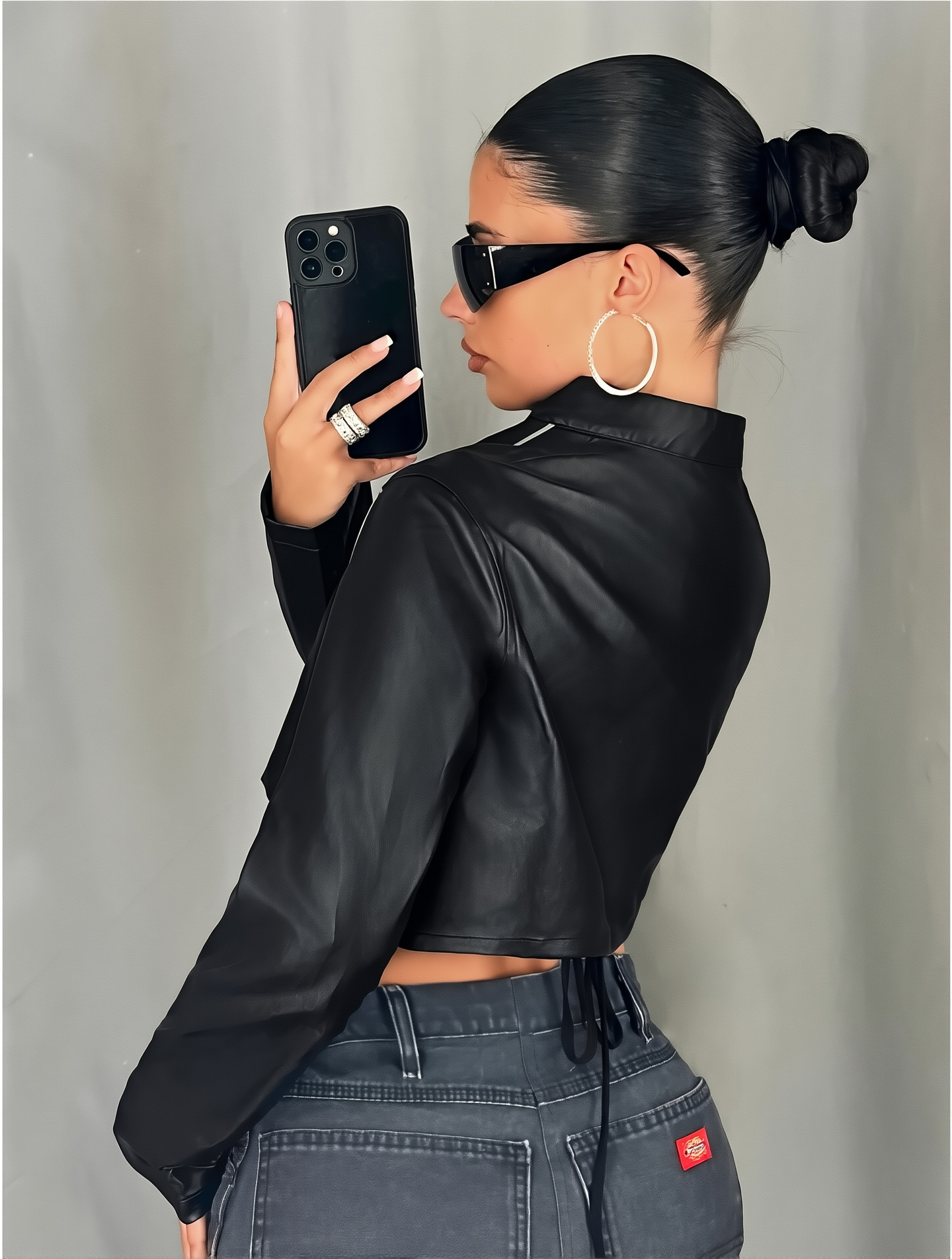 90s Spice Girls Inspired Top - Letter Print Street Style Long Sleeve Leather Jacket