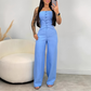 Stand Strapless Button Vest Opening And Casing Placket Wide Leg Pants Suit