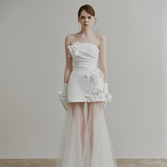 Light Luxury Niche New Year Engagement Dress Birthday Party Small White Dress License Photo Tour Short Tube-length Light Wedding Dress