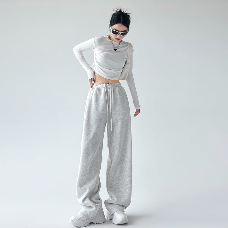 Casual Straight-leg High Waist Slimming Wide Leg Pants