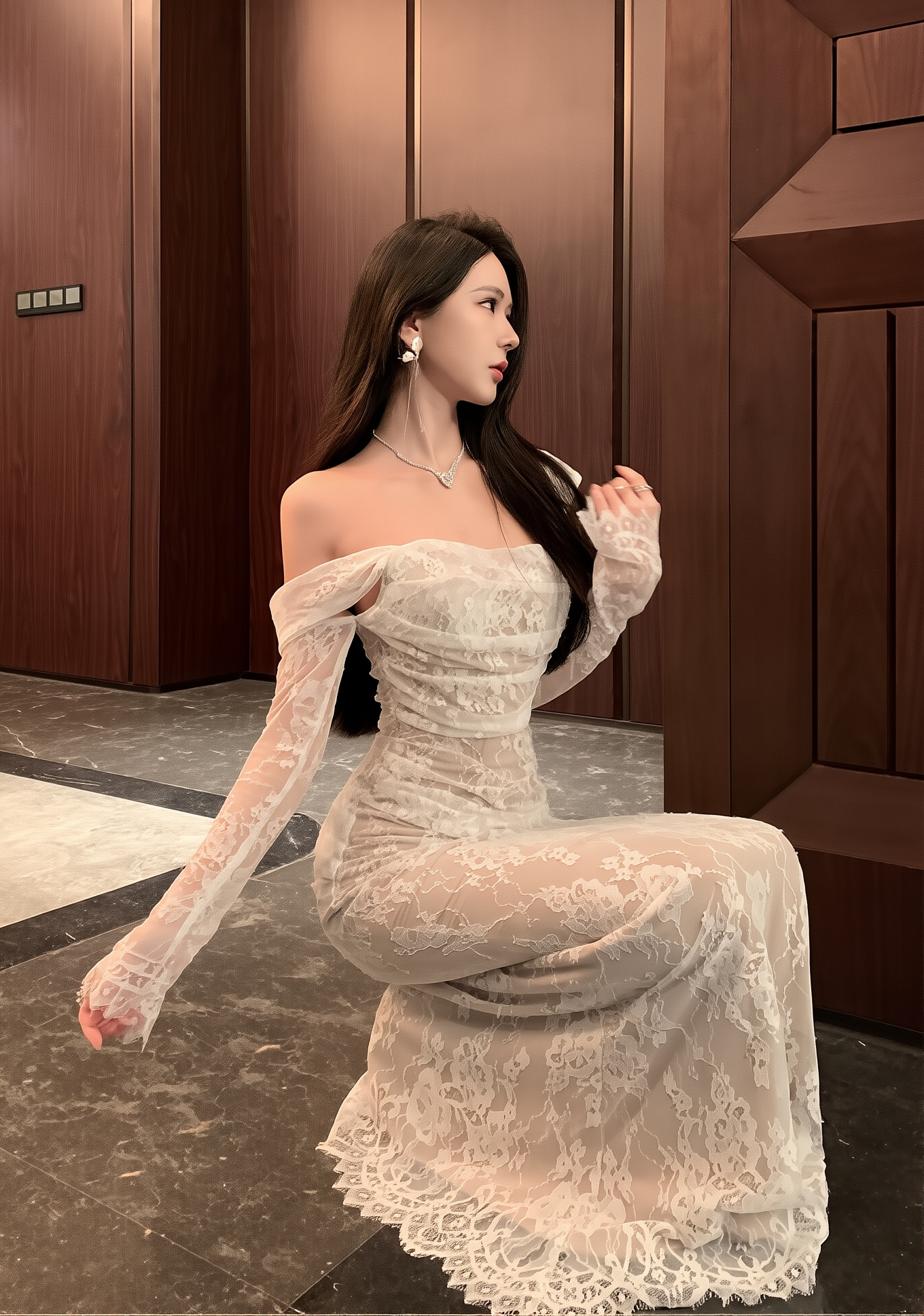 Strapless Lace Fishtail Gown with Built-In Shapewear - Waist Slimming Evening Dress for Gala & Banquet