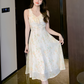 Real Shot Of Summer Sweet Ladylike Floral Suspender Dress, Feminine, Whitening And Slimming Sleeveless Long Skirt
