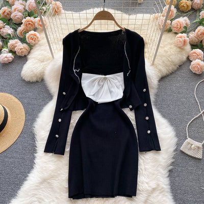 Sweet Knit Dress Dress Women's Bowknot Sling Pure Color