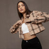 European And American Women's Clothing Short Long Sleeve Plaid Cropped Hot Girl Lapel Shirt